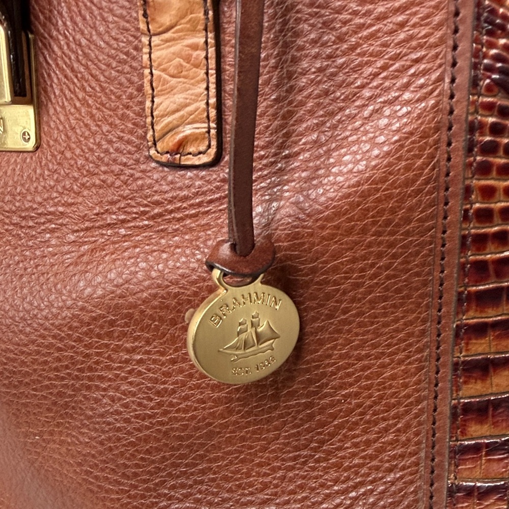 Brahmin Brown Crocodile-Embossed Handbag - Picture 3 of 15